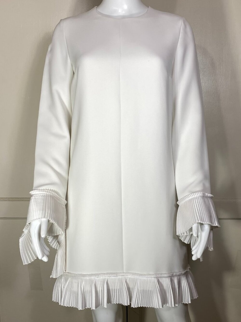 VICTORIA BECKHAM White Accordian Pleated Crepe Shift Mini 60s Mod Dress 6 ($525)